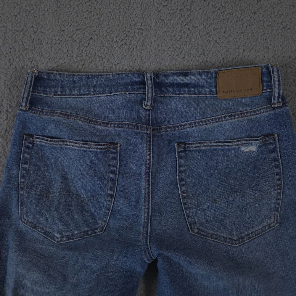 American Eagle Jeans Mens 32x34 Blue Slim Straight Airflex Light Wash Distressed